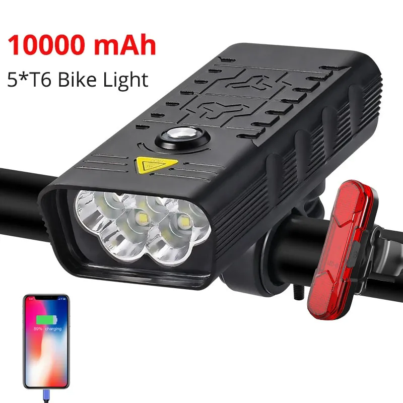 Lumière de vélo aste USB, lampe de poche LED 5T6, feux avant de vélo, ensembles de feux arrière, lampe de sauna, 10000 lumens, 3000 mAh