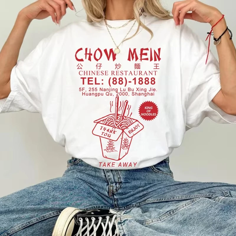 

Chow Mein Noodle Graphic Tees Cute Chinese Food Women T Shirt Vintage Streetwear T-Shirt Unisex Summer Grunge Clothes Oversized