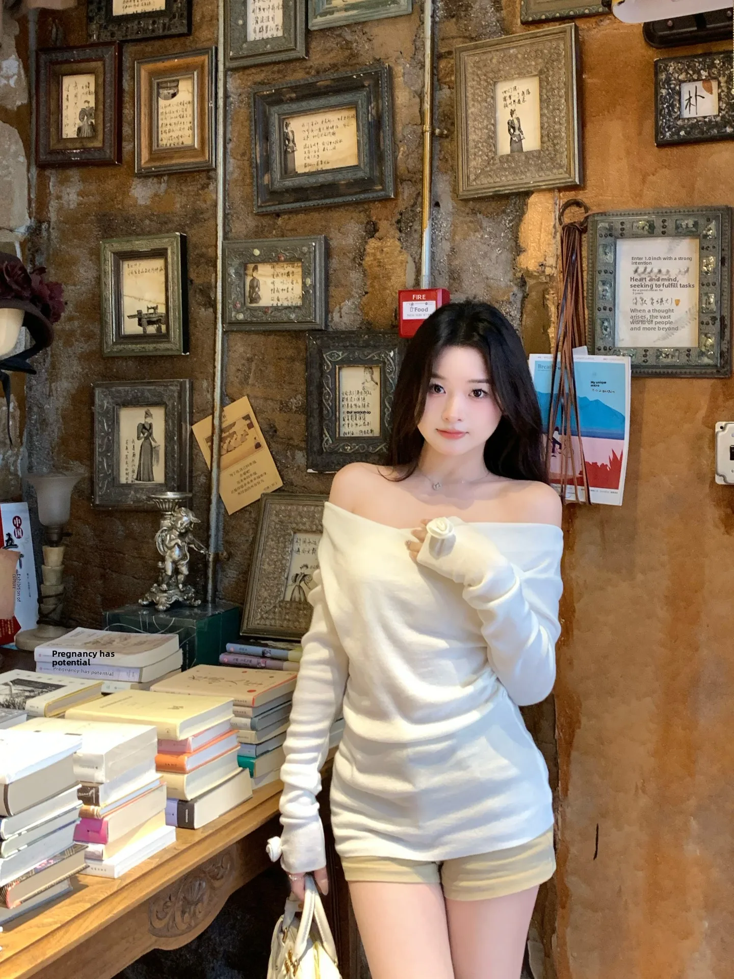 

Banana Knitted oulder Bared Women's Long Sve Top Ele Chic Sle Early Autumn New Arrival Sweet Sle Pure Color