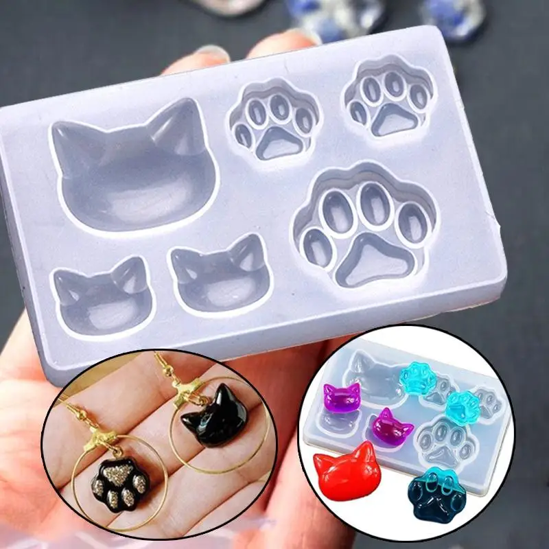 Small Cat Claw Crystal Epoxy Resin DIY Silicone Mold Cat Face Cat Claw Keychain Jewelry Pendant Mold