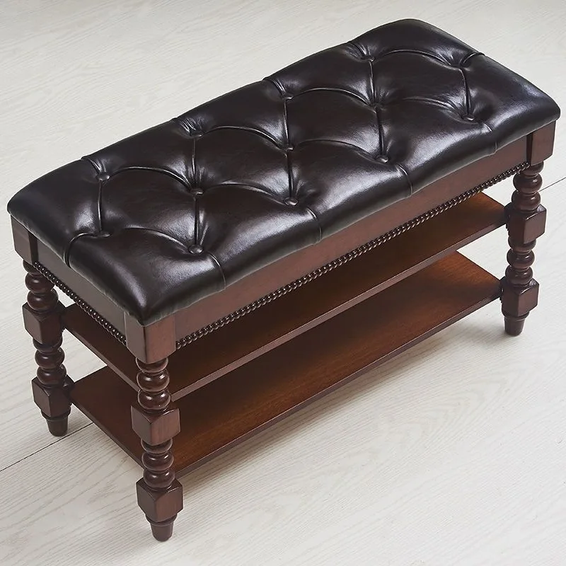 American solid wood shoe changing stool household entrance seated multi-functional European shoe rack