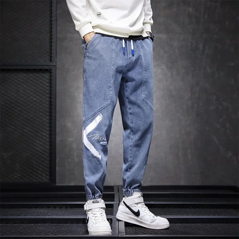 2024 New Men's Jeans Korean Fashion Comfortable Loose Trendy Embroidered Casual Pants Male Clothing Plus Size 8XL