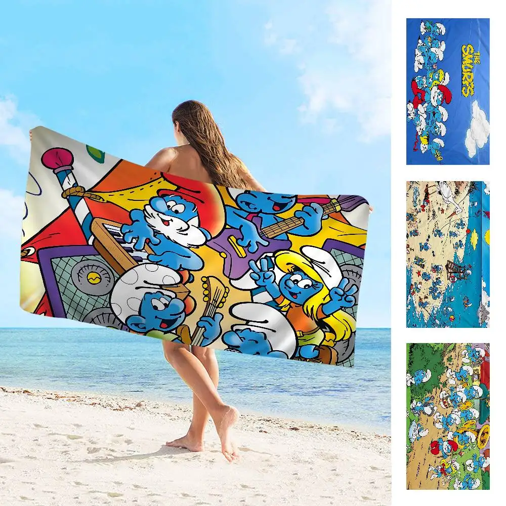Cartoon S_Smurfs Anime Beach Towel Colorful Bath Towels for Girl Microfiber Quick Dry Custom Sand Free Beach Yoga Spa Gym Pool