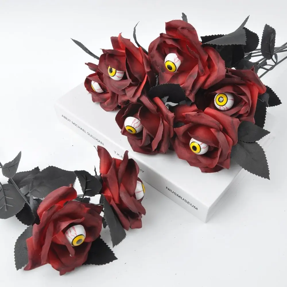 

10PCS Funny Halloween Eyeball Rose Simulation Scary Eyeball Fake Flower Party Decor Artificial Rose Flower Photography Props