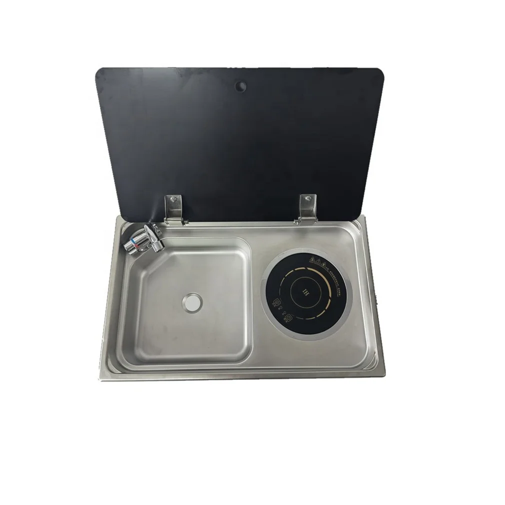 Caravan Sink with  Induction Cook Top Cooker Stove or Single burner Gas Stove Tempered Glass Board