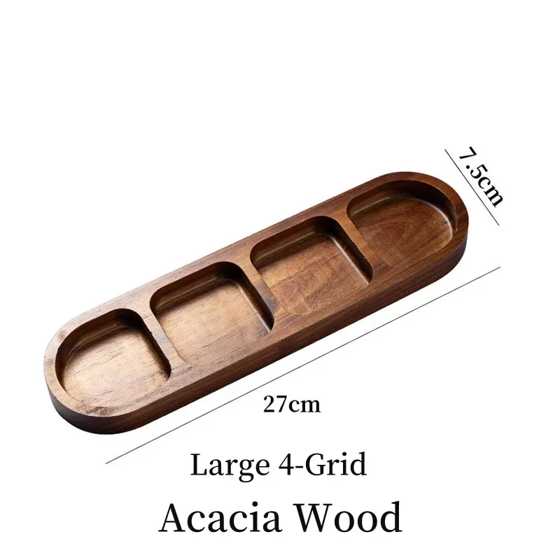 2/3/4Grid Solid Wood Rectangle Tray Condiment Plate Breakfast Food Bread Sushi Dessert Sauce Plate Kitchen Dinner Seasoning Dish