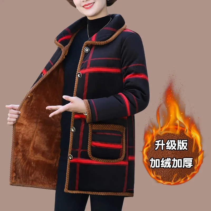 Winter Padded Coat With Cashmere Thickened Medium Long Coat Elderly 2023Grandma Warm Padded Coat Elderly Padded Jacket Commuting