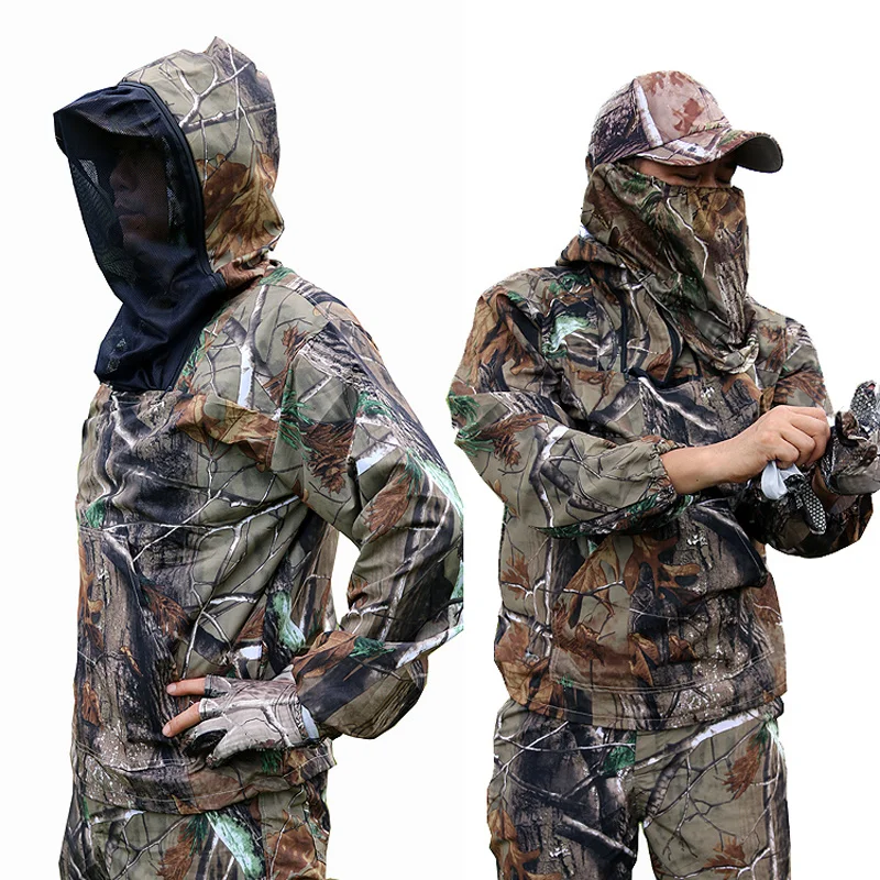 

Summer Outdoor Shooting Ultra-Thin Bionic Camouflage Suit Anti-Mosquito Fishing Hunting Clothe Tactical Ghillie Jacket Pants Set