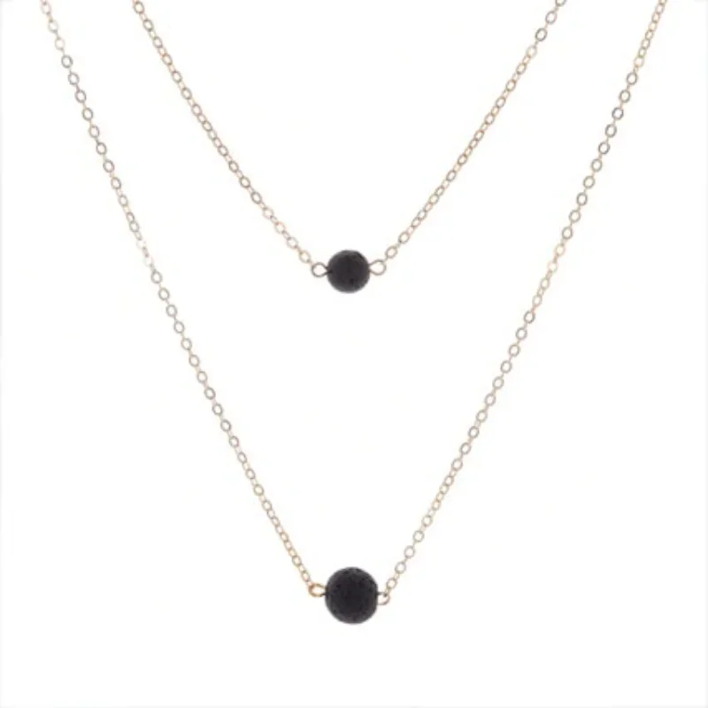 Delysia King Women Simplicity Volcanic Rock Two-layer Necklace Alloy Elegant Temperament Clavicle Chain