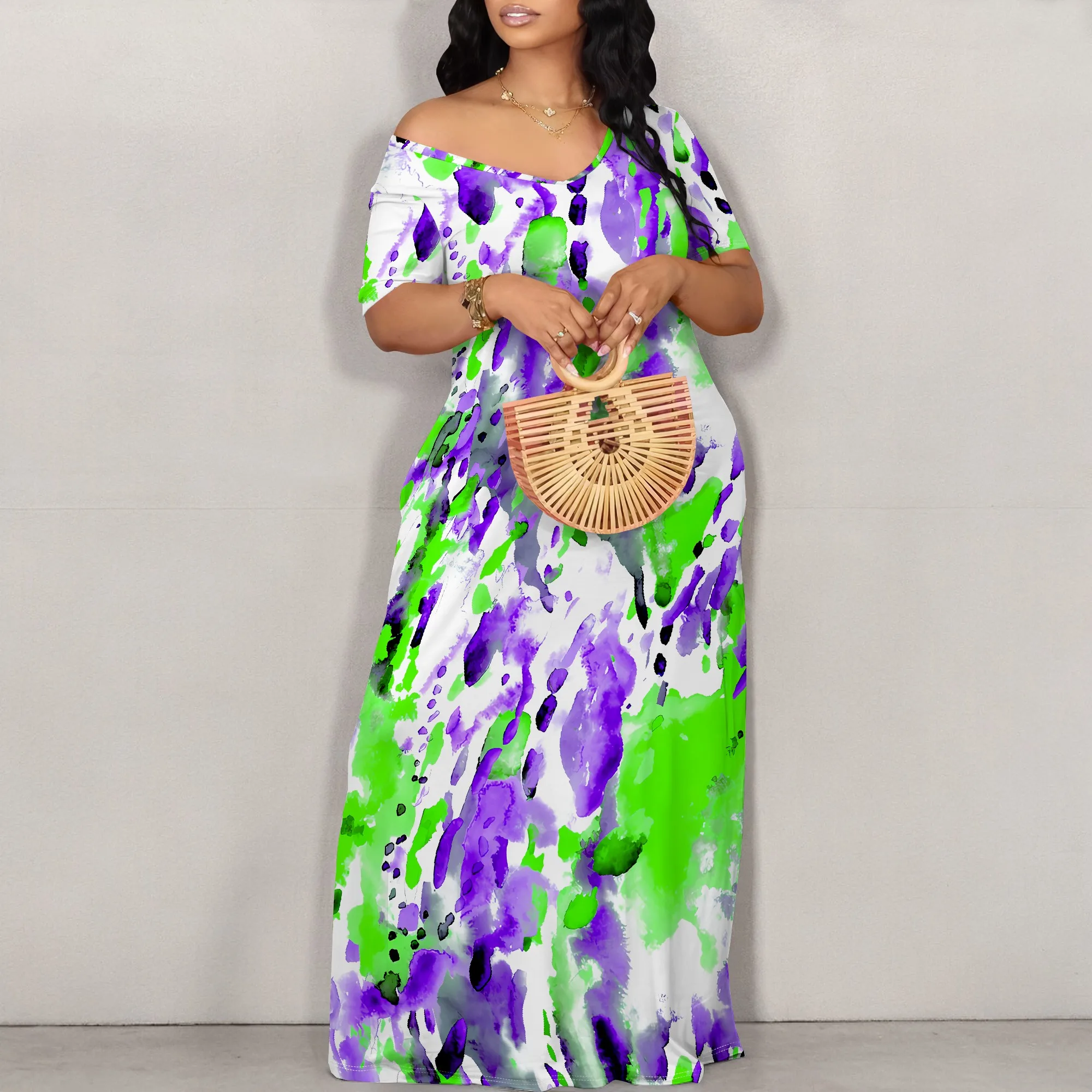 

Women's Sexy Off Shoulder Backless Bodycon Long Maxi Dress Fashion Printed High Split Casual Party Dress