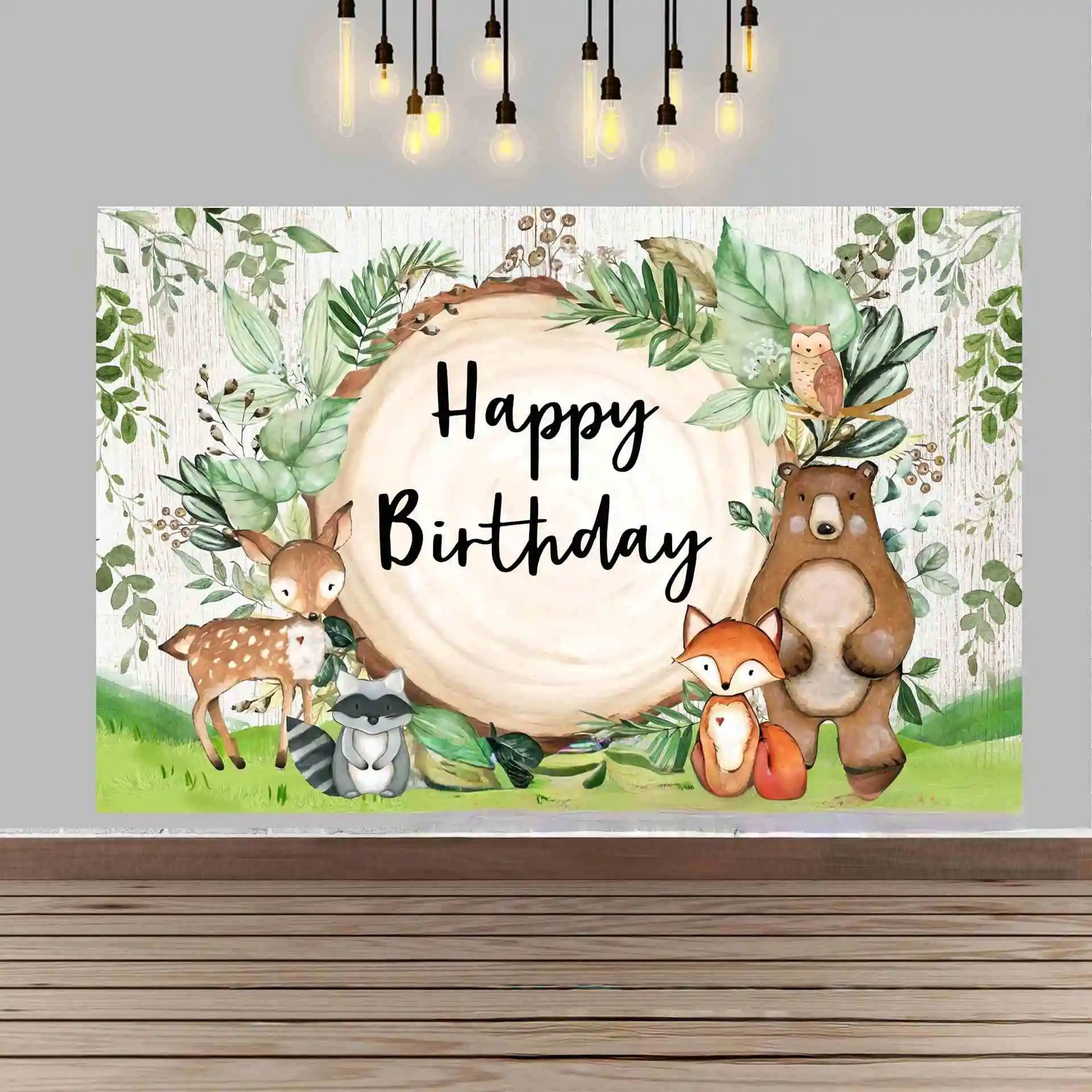 

Cute Woodland Animal Vinyl Forest Backdrop for Children Happy Birthday Party Decorations Photo Studios Background Banner