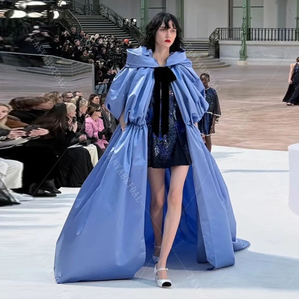 

Elegant Satin Hooded Wedding Cape,Puffy Sleeves And Hood Evening Cape,Fashion Runway Cape,Women Coat Chic TSWD748