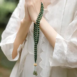 Natural Green Sandalwood Beads Necklace Men Women Buddhist 108 Beads Meditation Prayer Malas Rosary Fragrant Bracelet 6/8/10mm