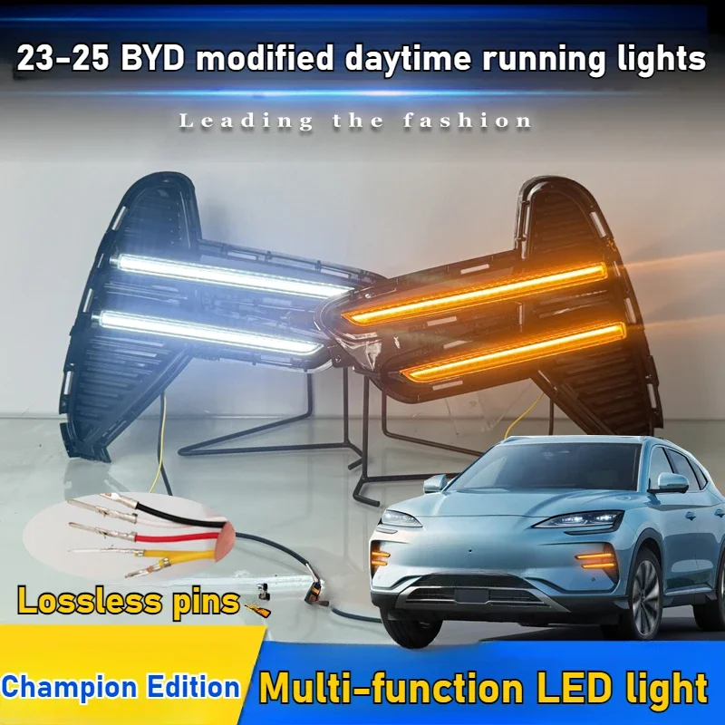 

Для BYD Song Plus Champion Edition 2023 2024 2025 светодиодные дневные ходовые огни, передний бампер, противотуманные фары DRL, желтые поворотные сигнальные огни