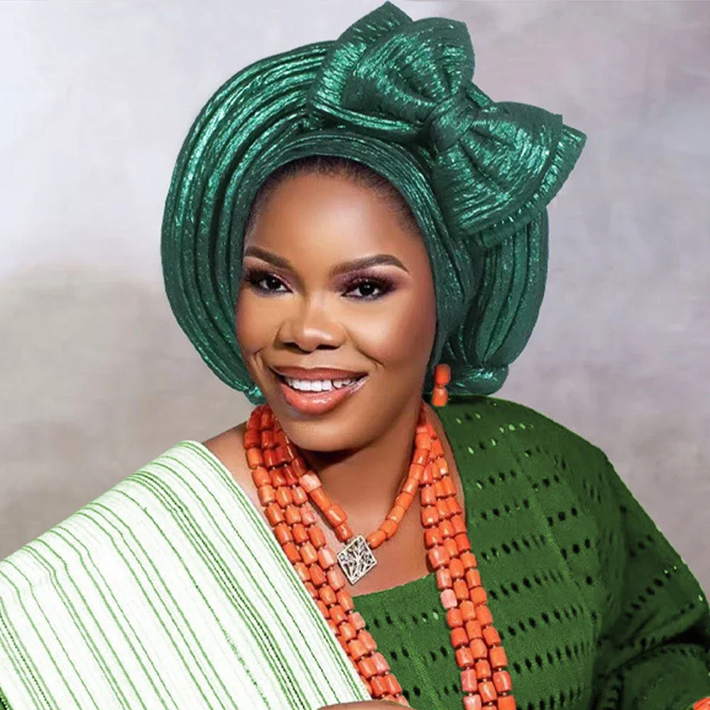 ربطة رأس أفريقية Aso Oke Auto Gele مصنوعة بالفعل قبعة توربا نيجيرية للنساء غطاء رأس بونيه لحفلات الزفاف أغطية الرأس بونيه الحجاب #5