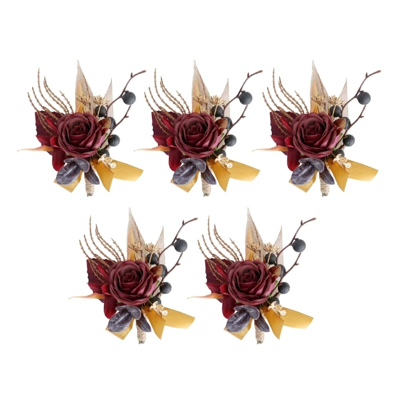 

Dusty Silk Rose Boutonniere Set for Men Elegant Groomsmen Corsages with Pin for Wedding Prom Decoration Party Supplies