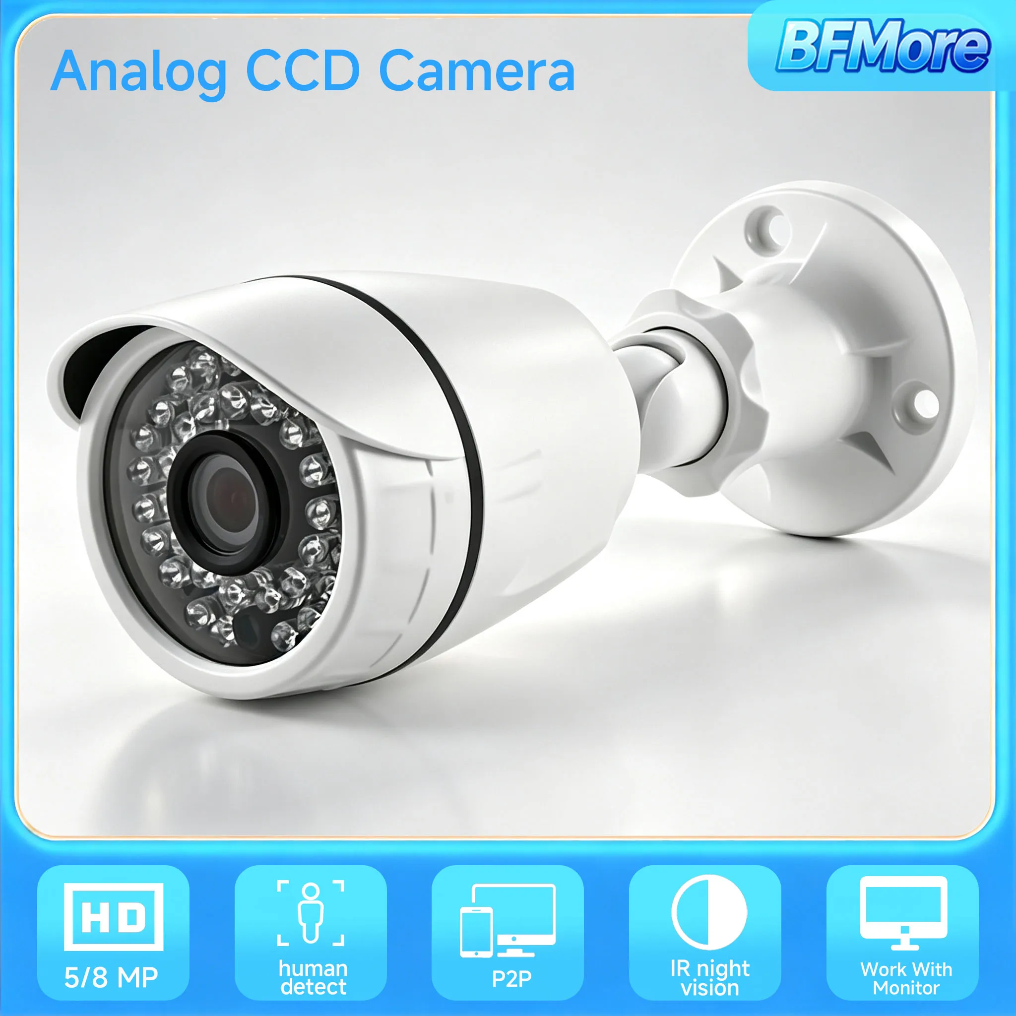 BFMore CCD HD Analog Outdoor Security камера with BNC Port, IR Night Vision, IP66 Waterproof, for Home Use—No Network Required