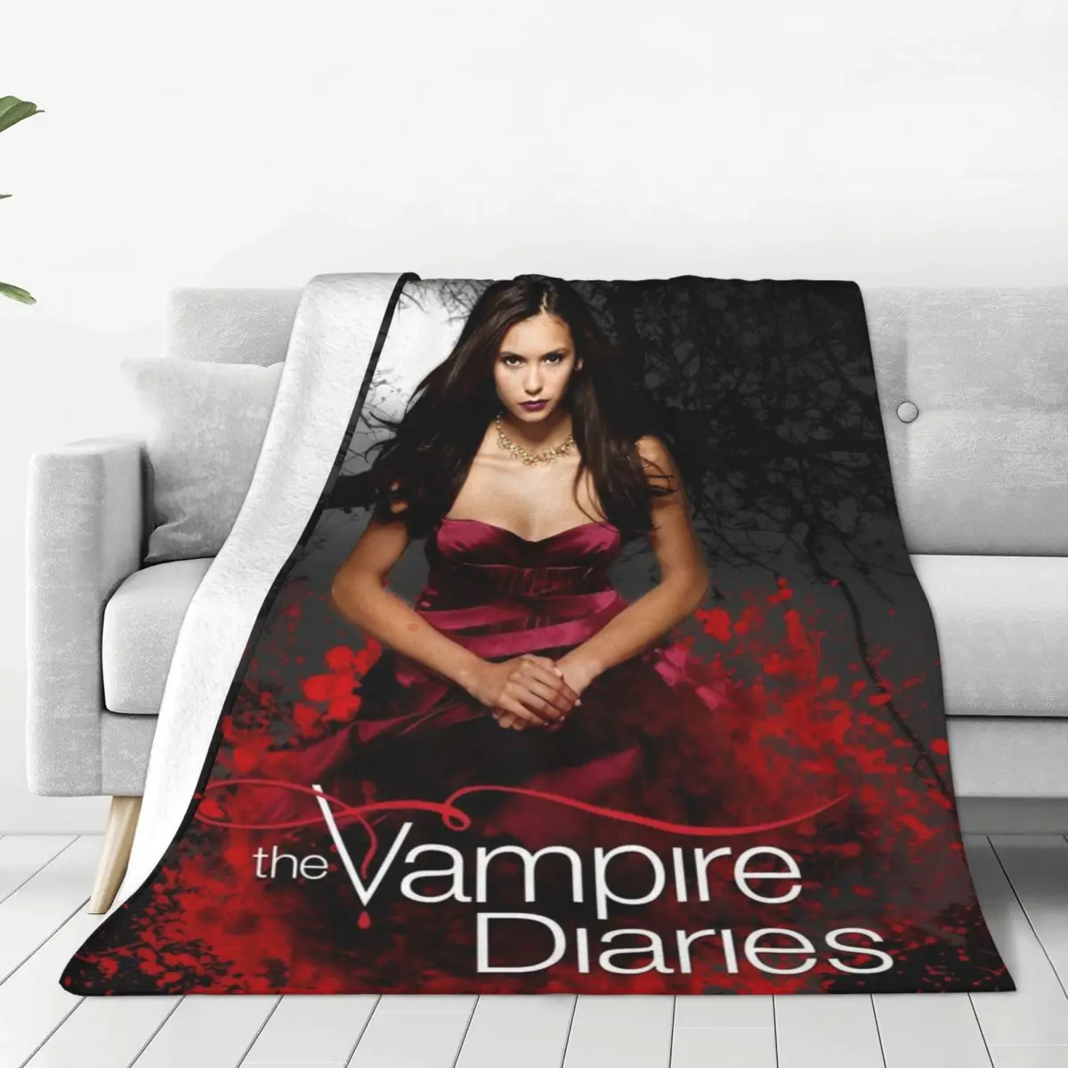 The Vampire Diaries Elena Gilbert Knitted Blanket Flannel Horror Movie Warm Throw Blanket for Car Sofa Couch Bedroom Quilt