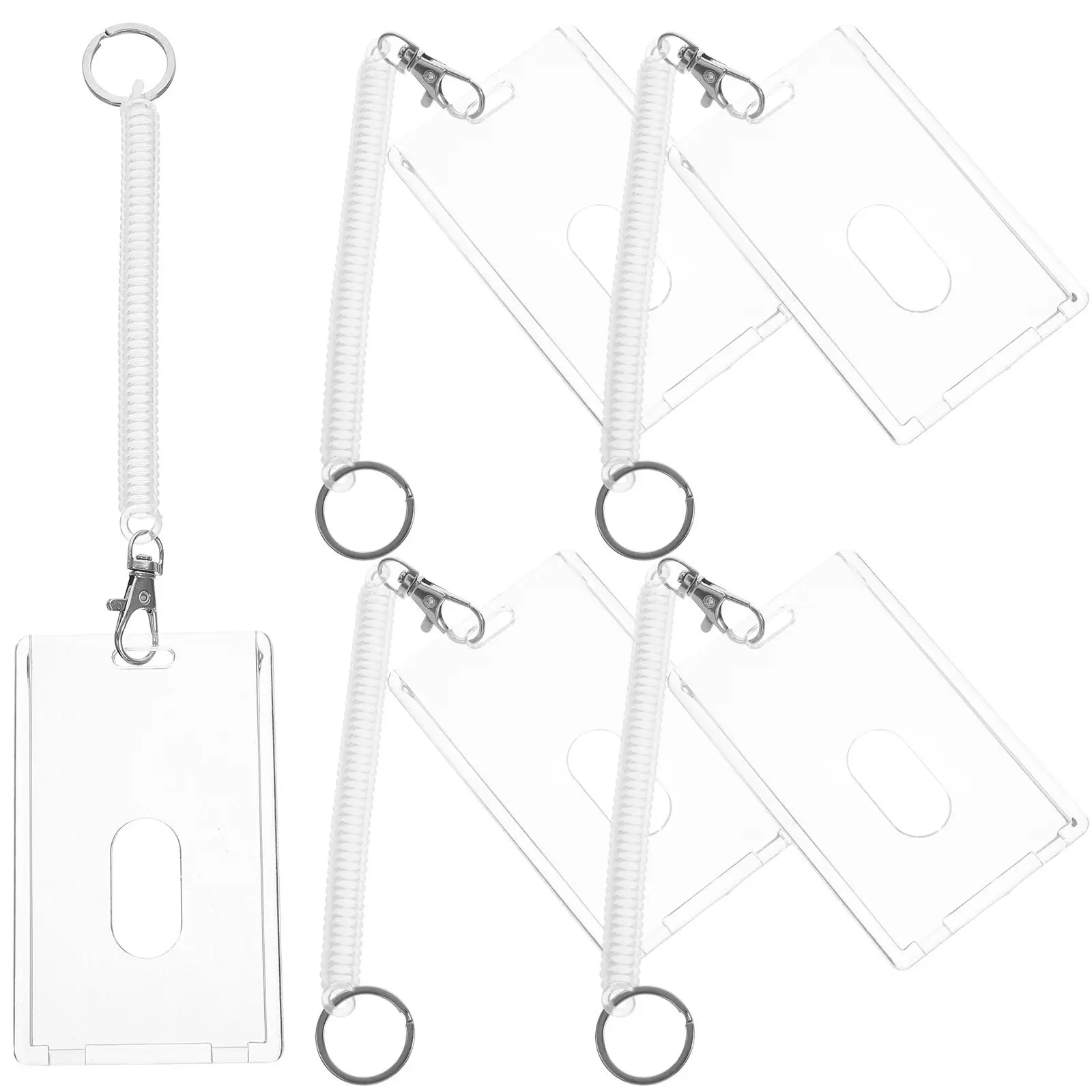 5Sets Badge Holder Wrist Lanyard Clear Vertical Id Card Sleeve Reusable Protective Cover Work Staff Volunteer Nurse Doctor Name