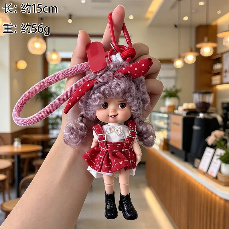 15cm Curly Hair Doll Pendant Sweet Cool Joints Moveable Doll Keychain Pendant Cute Girl Princess Doll Dress Up Toys Bag Charm