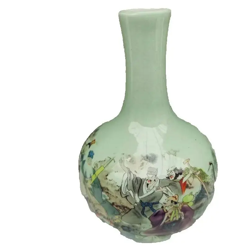 Chinese Old Porcelain Pink Eight Immortals Pattern Celestial Ball Vase Traditional collection Artistic Decorative Piece