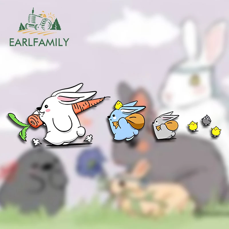 EARLFAMILY 13cm x 3.9cm for Cute Rabbit Run Cycle Cartoon Art Car Stickers Waterproof Simple Decals Occlusion Scratch Car Label