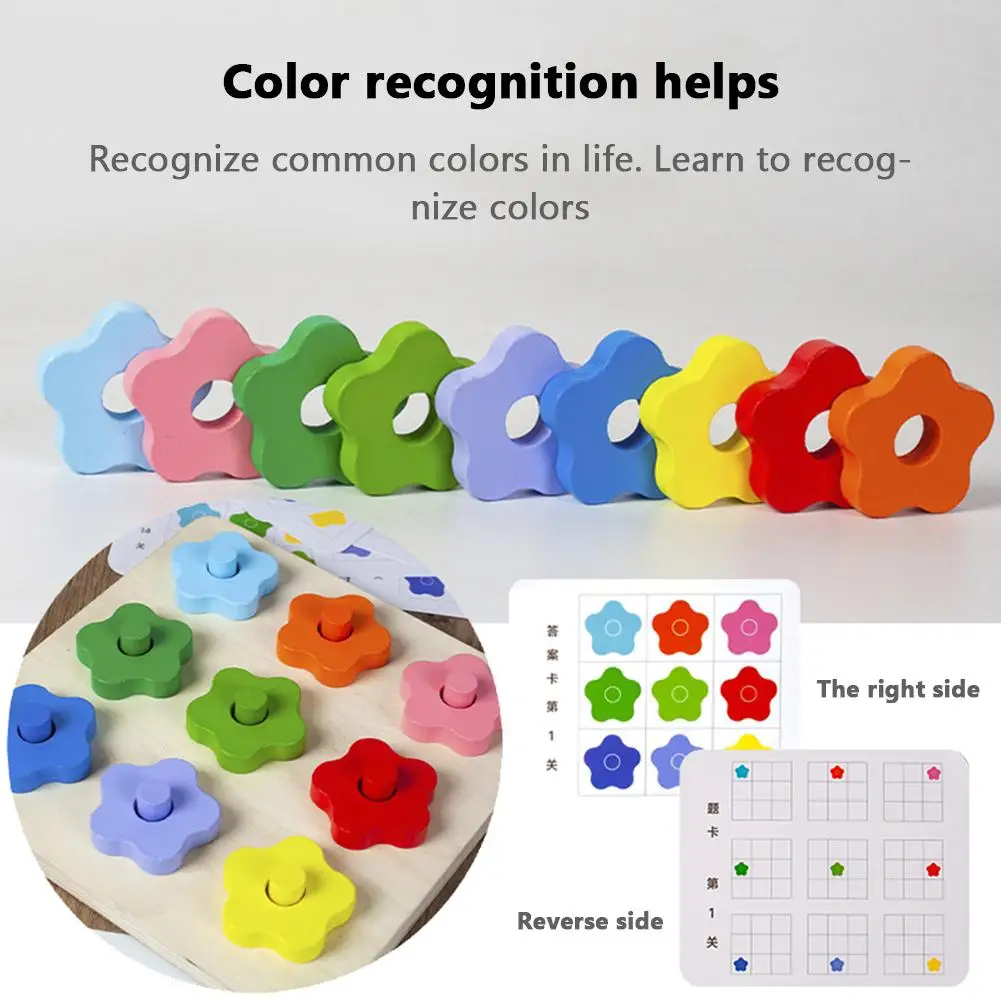 

Wooden Column Stacking Blocks Flower Toys Early Learning Educational Activity Toy Gift For Preschool Toddler 0-3 Years Old