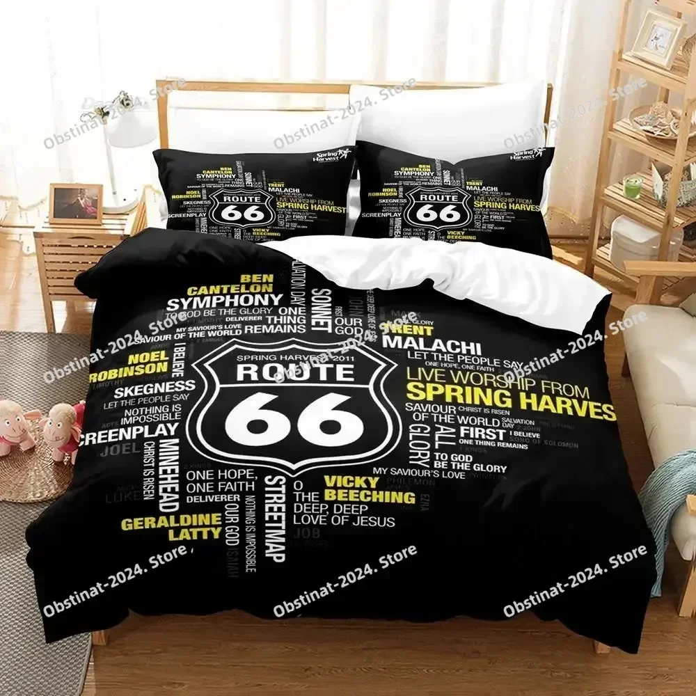 2025 Route 66 Bedding Set Single Twin Printed Bed Set With Pillowcase Bed Duvet Cover Soft Single Double Queen Super King Size