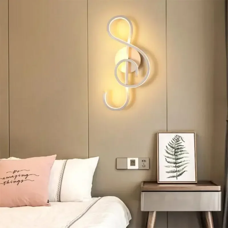 

Modern Wall Lamp Note Wave Type Tricolor Dimming with Switch Control Indoor Lighting for Home Decor Bedroom Wall Light