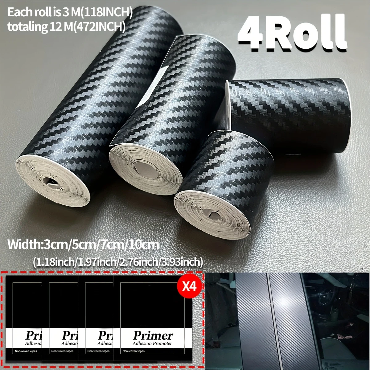 Car Door Edge & Sill Protector - Black 3D Carbon Fiber Waterproof Anti-Collision Scratch-Resistant Tape