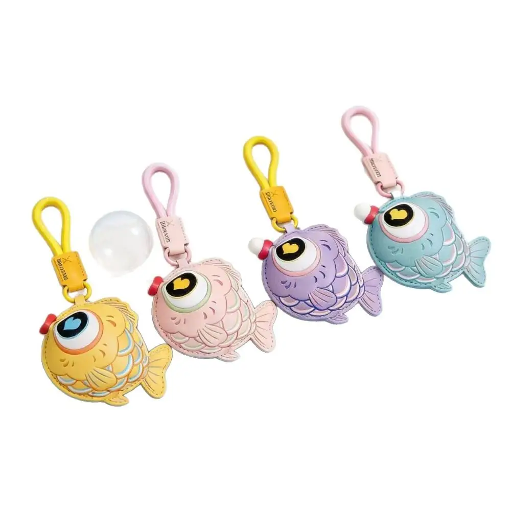 Cute Pinch Squeeze Bubble Blowing Fish Keychain Stress Relief Car Key Keyring Bag Pendant PU Leather Backpack Charm Accessories