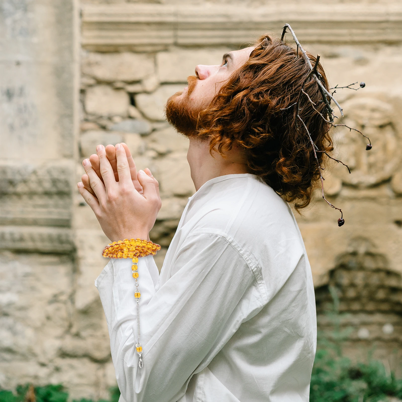 ブレスレット ロザリオ チェーン ブレスレット レター 仏陀 ガラス 手首 日常着