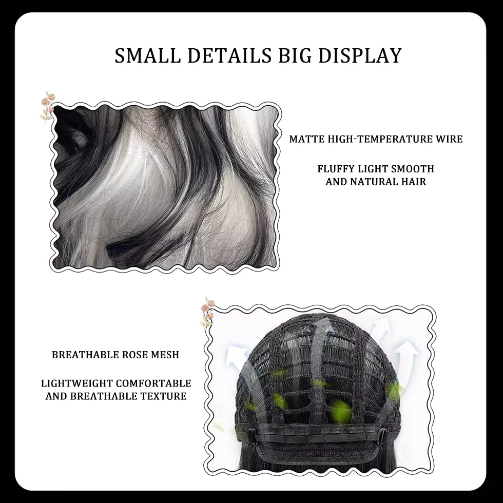 Synthetic Complete Wig For Female Lolita Black And White Gradient Explosive Top Dye Wool Roll Jellyfish Head Slightly Curled