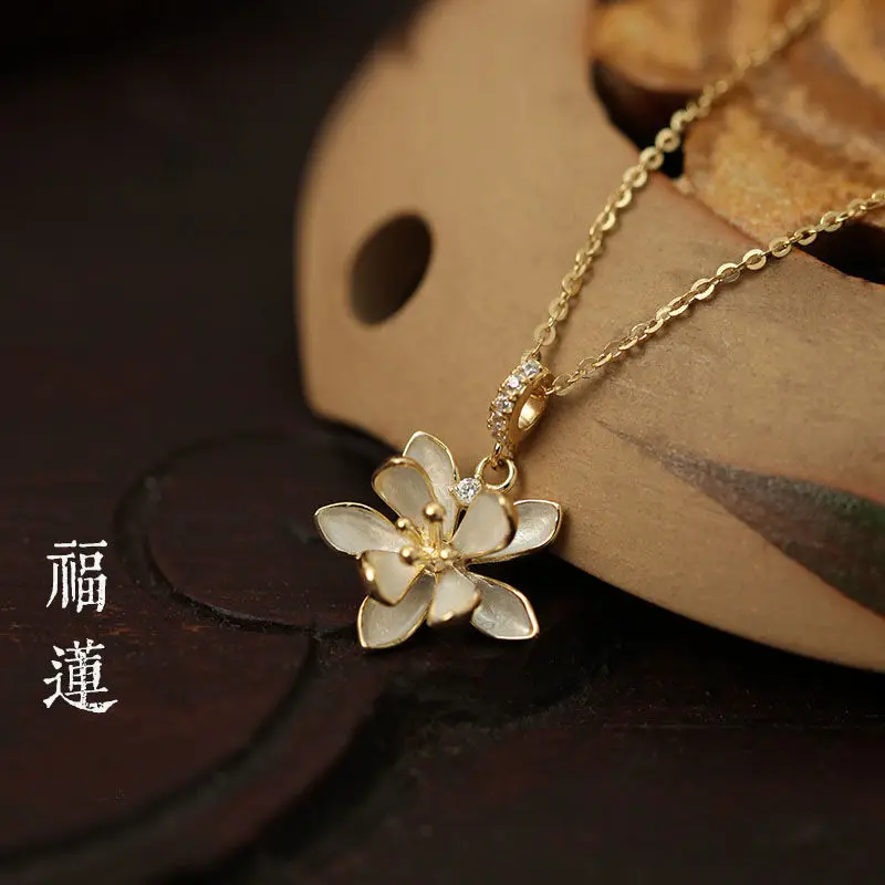 

New Chinese Style Palace Flowers New Girls Orchid Pendant Necklace Antique High Sense Joker Clavicle Female