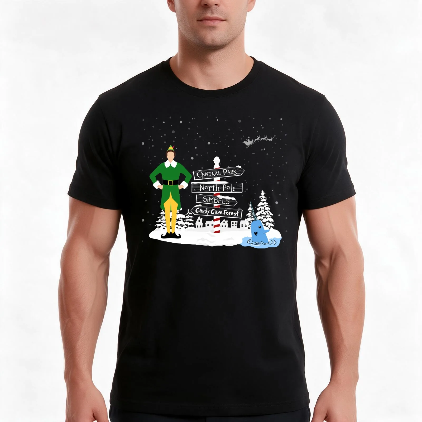 Buddy the Elf signs and Mr. Narwhal T-Shirt, Summer Casual Cotton Tee, Oversized Streetwear Tops, Vintage Graphic Print
