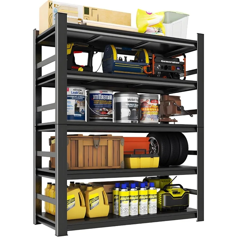 

Garage Shelving, 2500LBS Garage Shelving Heavy Duty, Adjustable and Detachable Metal Storage Shelves with Fences, Easy