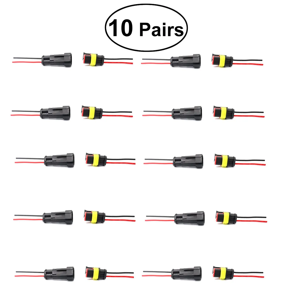 

10Pairs 2-Pin IP67 Waterproof Electrical Wire Terminal Connector Plug Sealed Joint Auto Motorcycle Wiring Kit 10A Cable