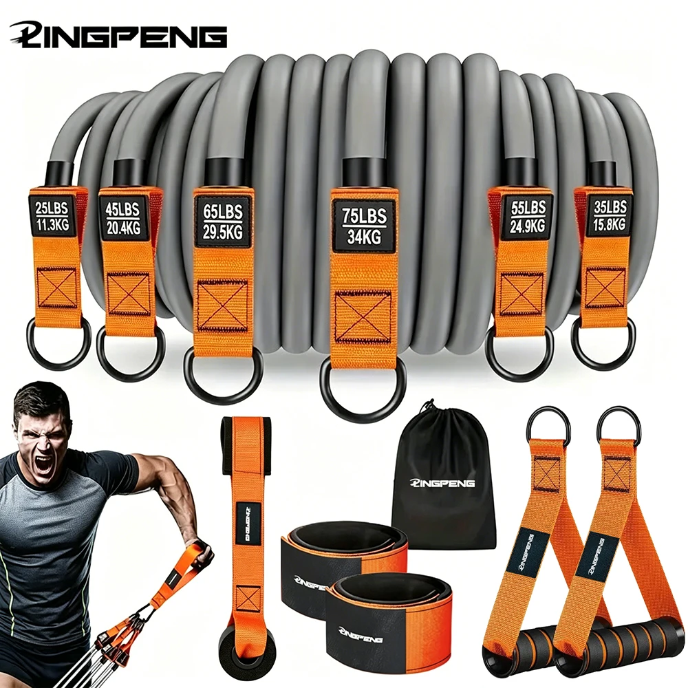 Fitnessgeräte für Zuhause. Ein Widerstandsband, das für Abwärtsspannungen und andere Übungen verwendet wird, um Ihre Trizepsmuskulatur und den Latissimus Dorsi zu formen. – Detail 1