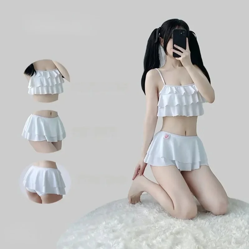 

Conservative White Bikini Swimwear for Girls Japanese Sle Summer Dr Sle Separate Swimsuit for Swimming And Hot Spring ...