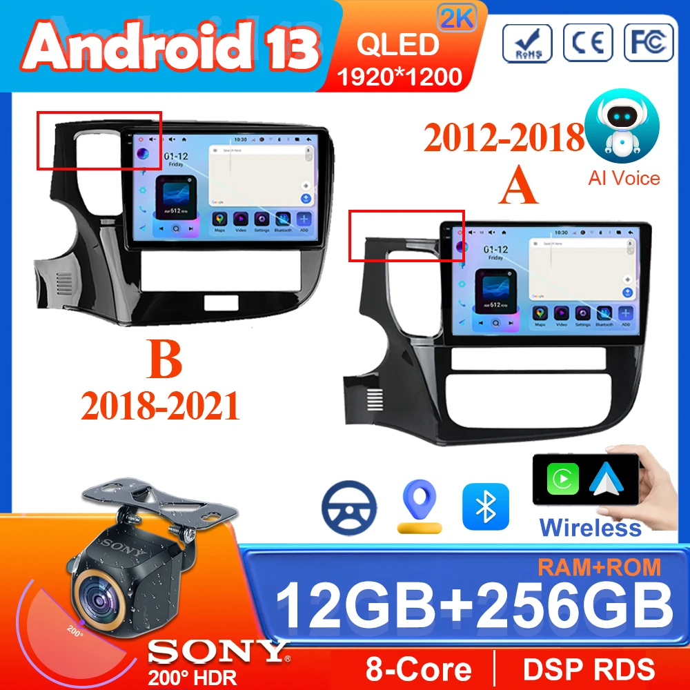 

For Mitsubishi Outlander 3 III GF0W GG0W 2012-2018 2019 2020 2021 Navigation GPS Auto Radio Android 13 Multimedia Player NO 2DIN