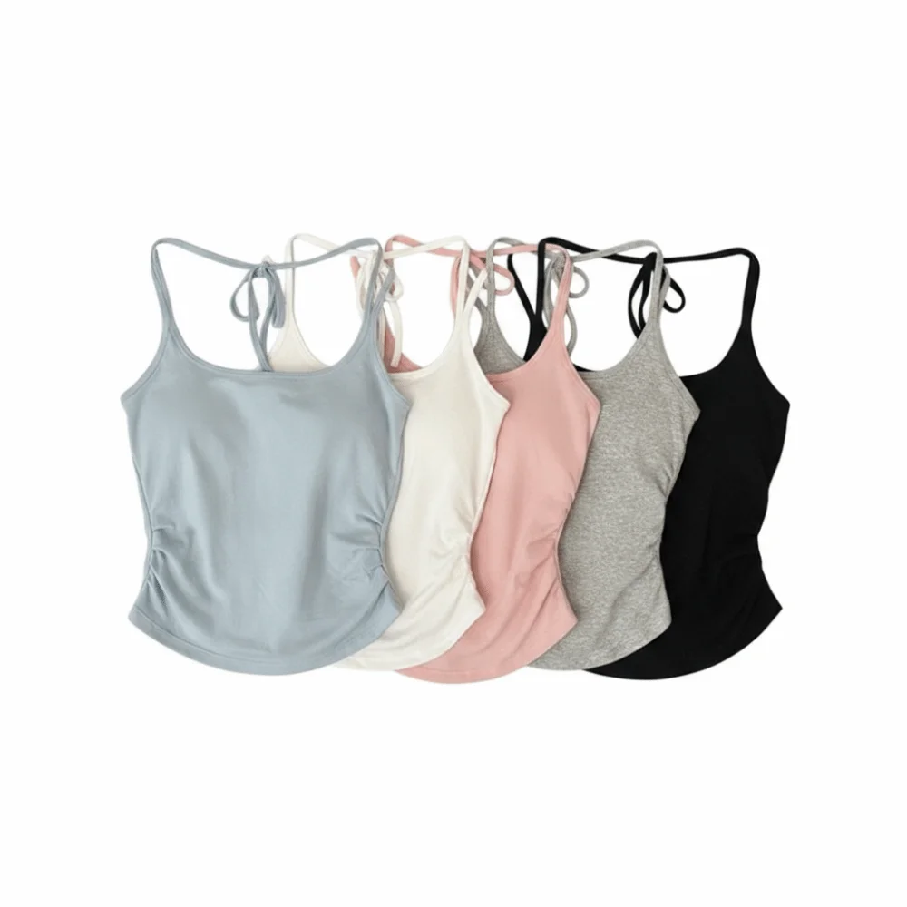 Simple Sleeveless Tie Back Camisole Top Underwear Slim Suspender Vest With Padded Cups Vest Corset Daily Use