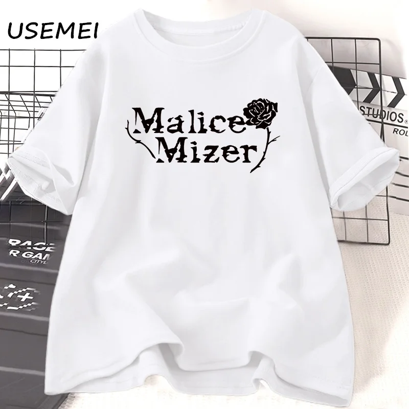 Malice Mizer Rose T-shirt Women Men Rock Music Graphic T Shirts Round Neck Cotton Short Sleeve T-shirts Oversized Streetwear