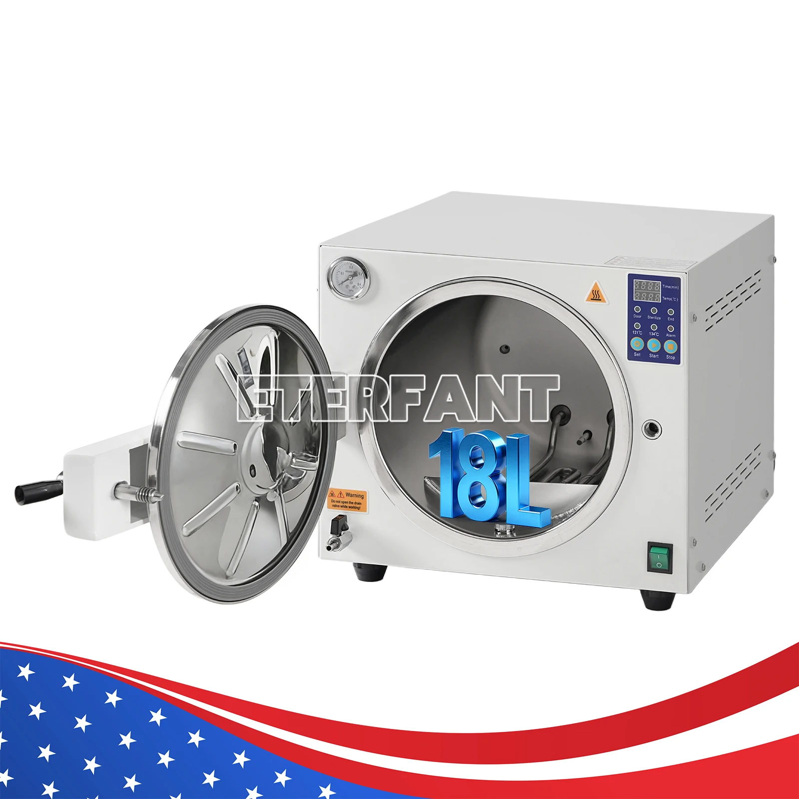 ETERFANT 18L Dental Autoclave Steam Sterilizer Medical Sterilization Automatically Stainless Steel 110V, 60Hz