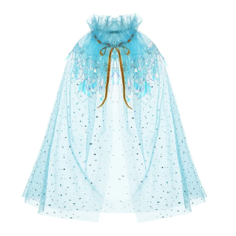 Hot Selling Mermaid Sequined Cape Elegant Princess Flowing Cloak Shiny Costume Accessory for Birthday Banquets Themed Parties view 3