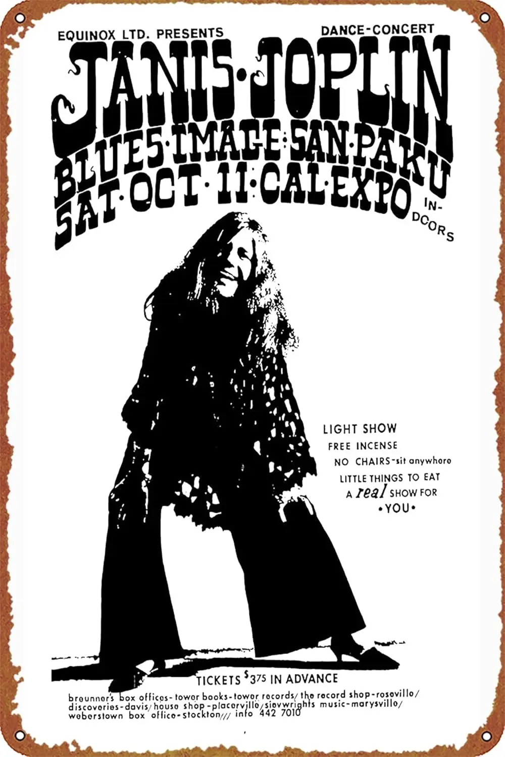 1969 Janis Joplin at Cal Expo 2 Music Poster Metal Tin Sign Retro Wall Signs for Home Cafe Bar Pub Wall Decor 8x12 inch sign