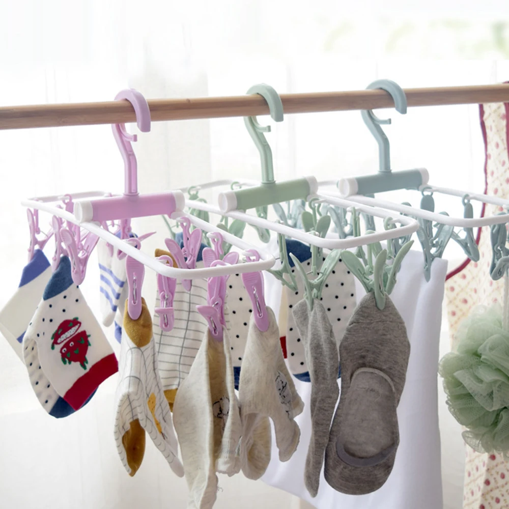 1PC Folding Sock Clip 12 Jacket Rack Foldable Portable Drying Rack Home Underwear Socks Bedroom Storage