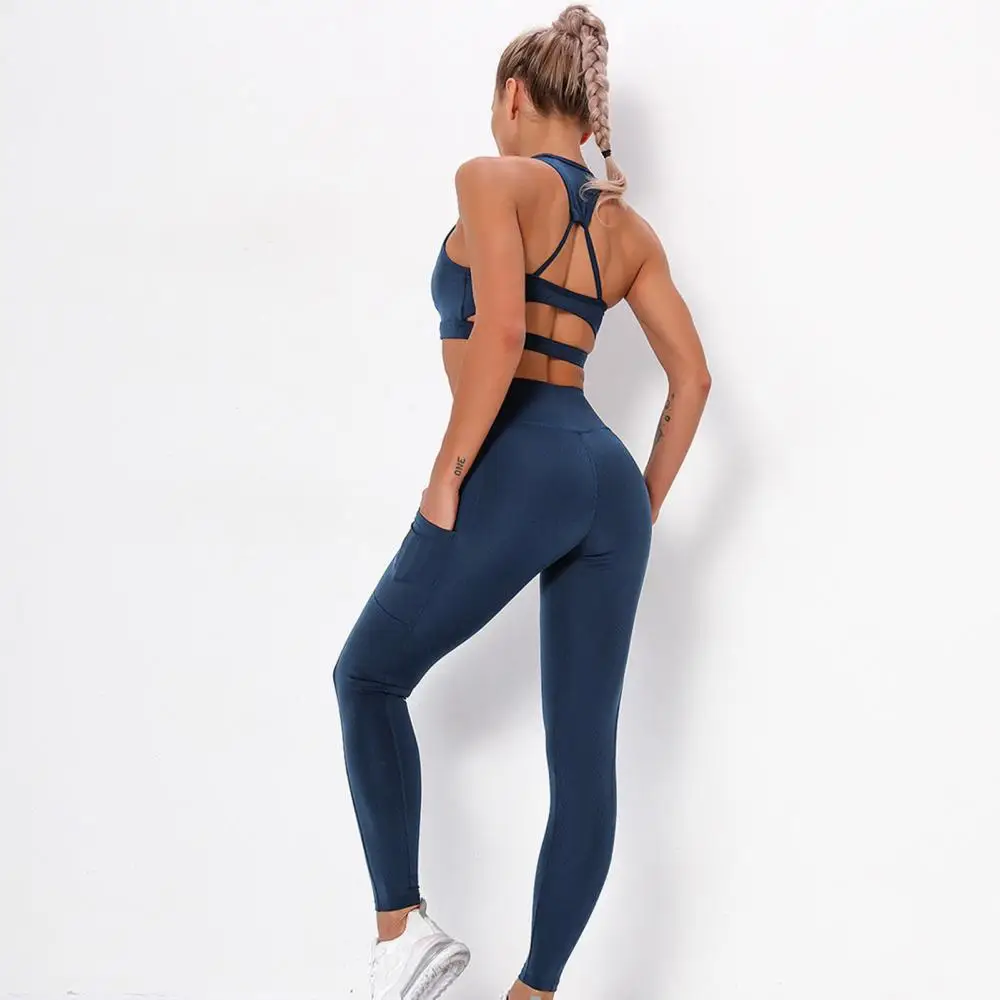 Women's Yoga sets Women Sexy Yoga Sports Suit with Pockets Workout Outfit Fitness Active Wear Yoga Clothing