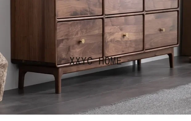 Cómoda de seis cajones de nogal negro de América del Norte, gabinete de almacenamiento de madera maciza, aparador de pared de salón y pasillo