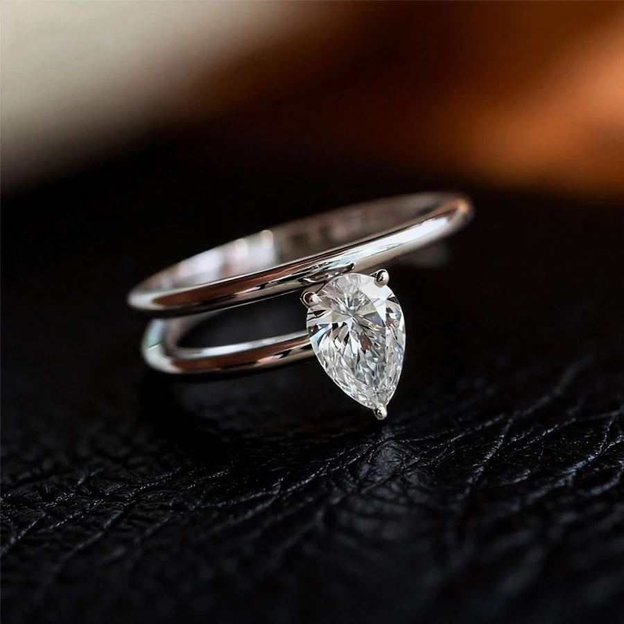 BXINY 5*8mm Pear Cut Moissanite Rings S925 Silver For Women WaterDrop Solitaire Diamond Wedding Band Gifts Fine Jewelry With GRA