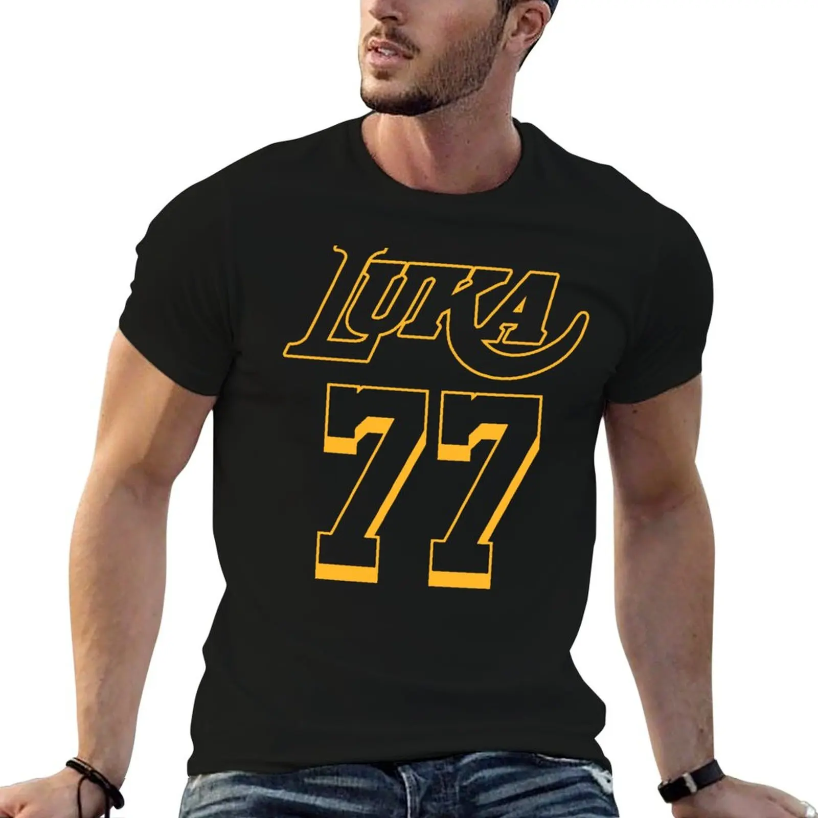 

Luka Doncic 77 Los Angeles Black Jersey T-Shirt man t shirt cotton high quality cotton t shirts high quality T-Shirt